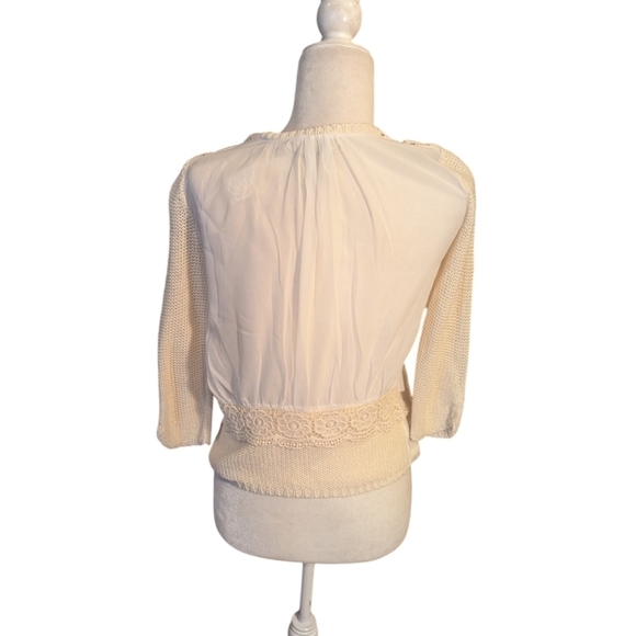 Gimmicks by BKE open front knitted/lace/crochet cream cropped cardigan  NWT sz S - Picture 6 of 8